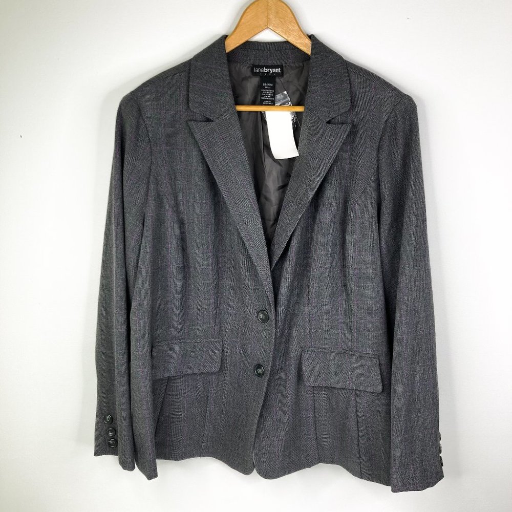NWT Lane Bryant Gray Purple Plaid Blazer Jacket Plus size 22/24W